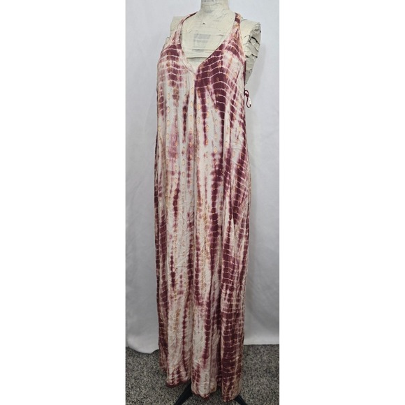 Love Stitch Tie Dye Maxi Dress Womens Small S V Neck Bohemian Boho Gold Metallic - Picture 1 of 9